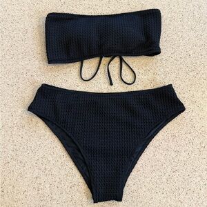 Zaful Black Textured Bikini Set